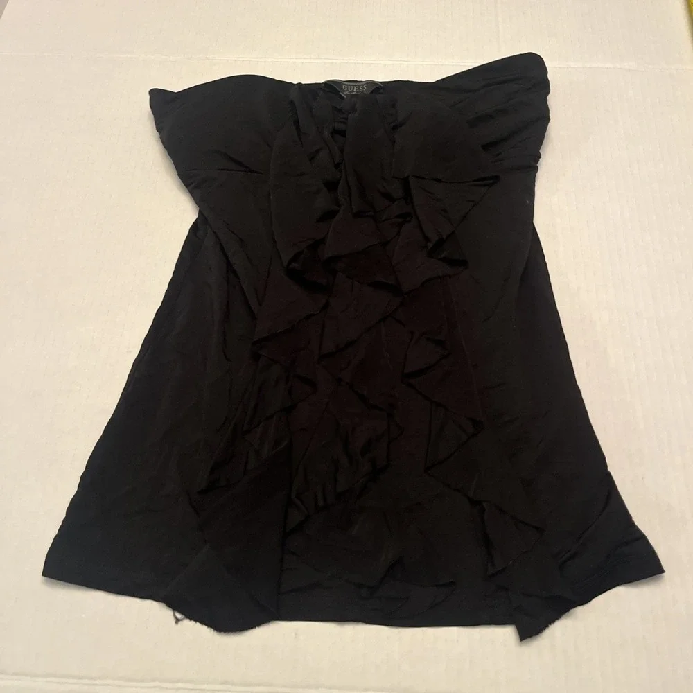 GUESS sleeveless Black Top Ruffle Front Women's Small Stylish Elegant Stretchy - Picture 6 of 8